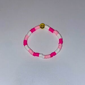 Pink and White Beaded Bracelet with Smiley Face